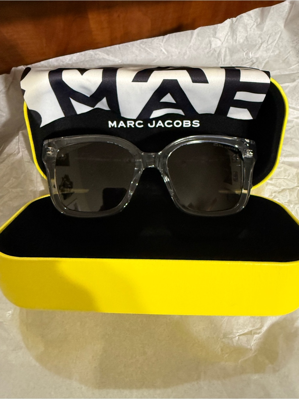 NEW Marc Jacobs Clear Frame Black Lens Sunglasses